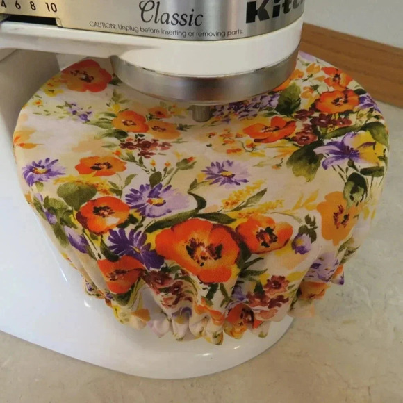 Kitchenaid Bowl Cover, Lemon and Floral Reversible Mixer Cover - Picture 2 of 6